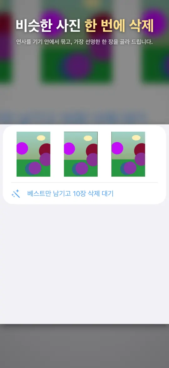 비슷한 사진을 묶고 가장 선명한 사진 추천