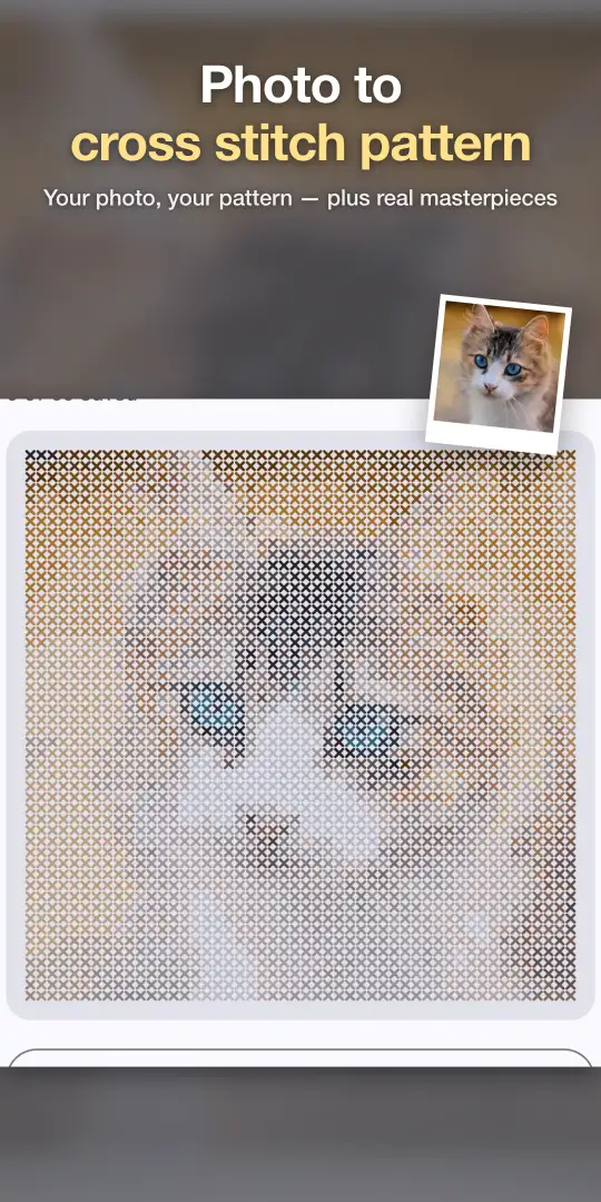 A photo converted into a cross stitch pattern in PixStitch